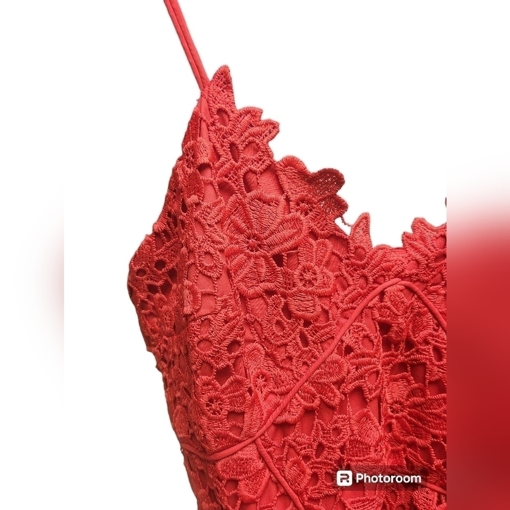 Donna Morgan Anthropologie Scarlet Floral Lace Dress Sz. 14 - Picture 7 of 10